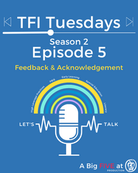 TFI Tuesdays logo with podcast microphone and blue background.  